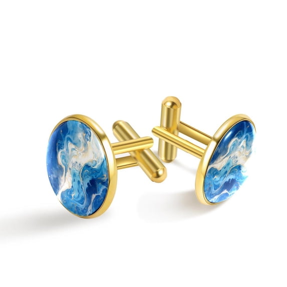HemaKayy Cufflinks for Men, Classic Wedding Business Shirt Cuff Links Personalized Gifts Father Grandfather Dad Husband Boyfriend Tie Clip, Round - Gold - Unique Marble Texture