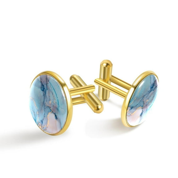 HemaKayy Cufflinks for Men, Classic Wedding Business Shirt Cuff Links Personalized Gifts Father Grandfather Dad Husband Boyfriend Tie Clip, Round - Gold - Unique Marble Texture