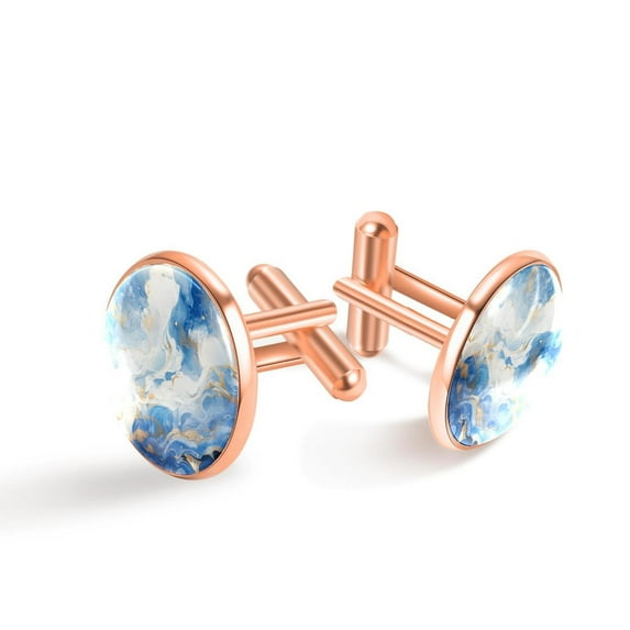 HemaKayy Cufflinks for Men, Classic Wedding Business Shirt Cuff Links Personalized Gifts Father Grandfather Dad Husband Boyfriend Tie Clip, Round - Rose Gold - Unique Marble Texture
