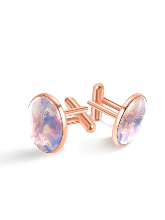 Cufflinks for Men, Classic Wedding Business Shirt Cuff Links Personalized Gifts Father Grandfather Dad Husband Boyfriend Tie Clip, Round - Rose Gold - Unique Marble Texture