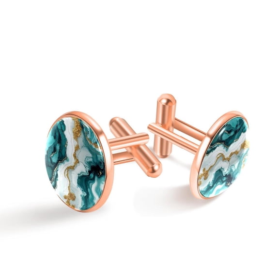 HemaKayy Cufflinks for Men, Classic Wedding Business Shirt Cuff Links Personalized Gifts Father Grandfather Dad Husband Boyfriend Tie Clip, Round - Rose Gold - Unique Marble Texture