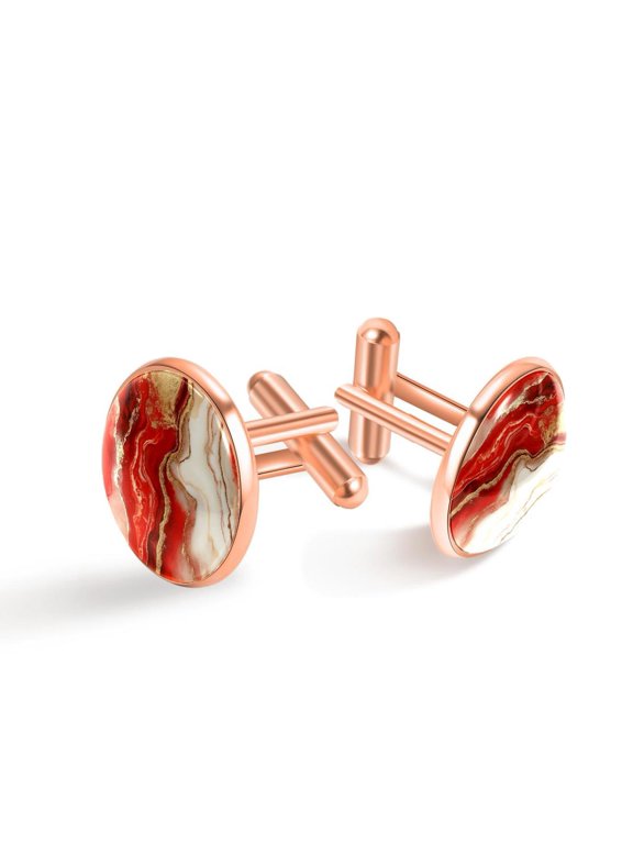 Cufflinks for Men, Classic Wedding Business Shirt Cuff Links Personalized Gifts Father Grandfather Dad Husband Boyfriend Tie Clip, Round - Rose Gold - Unique Marble Texture