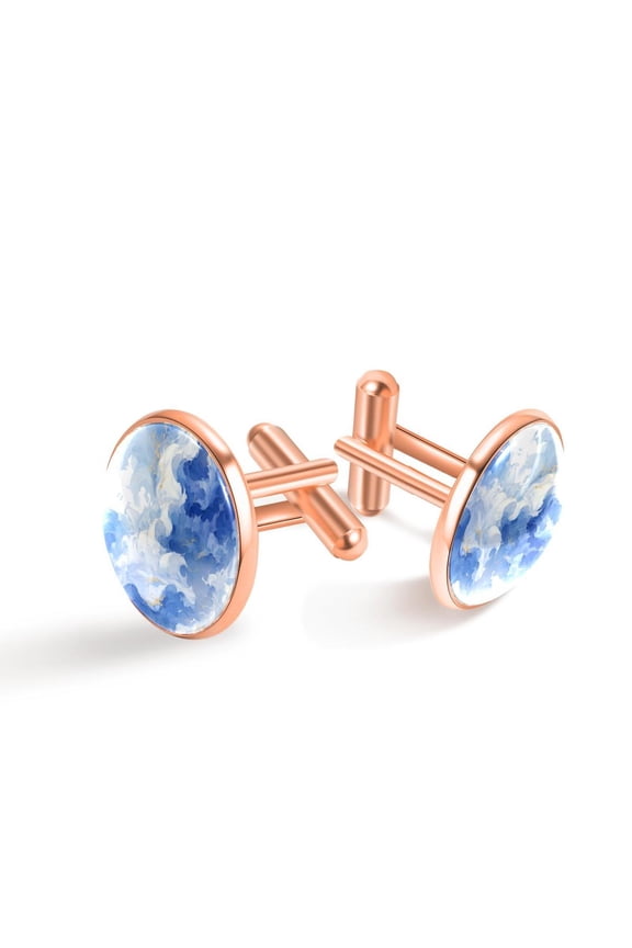 Cufflinks for Men, Classic Wedding Business Shirt Cuff Links Personalized Gifts Father Grandfather Dad Husband Boyfriend Tie Clip, Round - Rose Gold - Unique Marble Texture