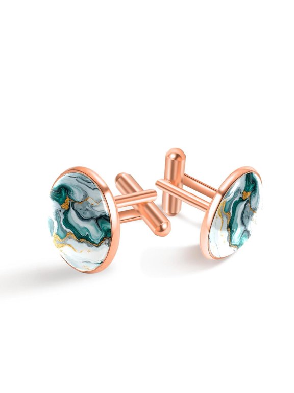 Cufflinks for Men, Classic Wedding Business Shirt Cuff Links Personalized Gifts Father Grandfather Dad Husband Boyfriend Tie Clip, Round - Rose Gold - Unique Marble Texture