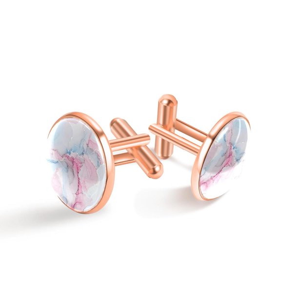 HemaKayy Cufflinks for Men, Classic Wedding Business Shirt Cuff Links Personalized Gifts Father Grandfather Dad Husband Boyfriend Tie Clip, Round - Rose Gold - Unique Marble Texture