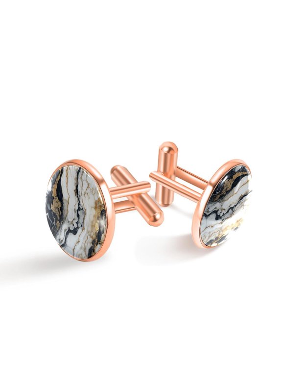 Cufflinks for Men, Classic Wedding Business Shirt Cuff Links Personalized Gifts Father Grandfather Dad Husband Boyfriend Tie Clip, Round - Rose Gold - Unique Marble Texture