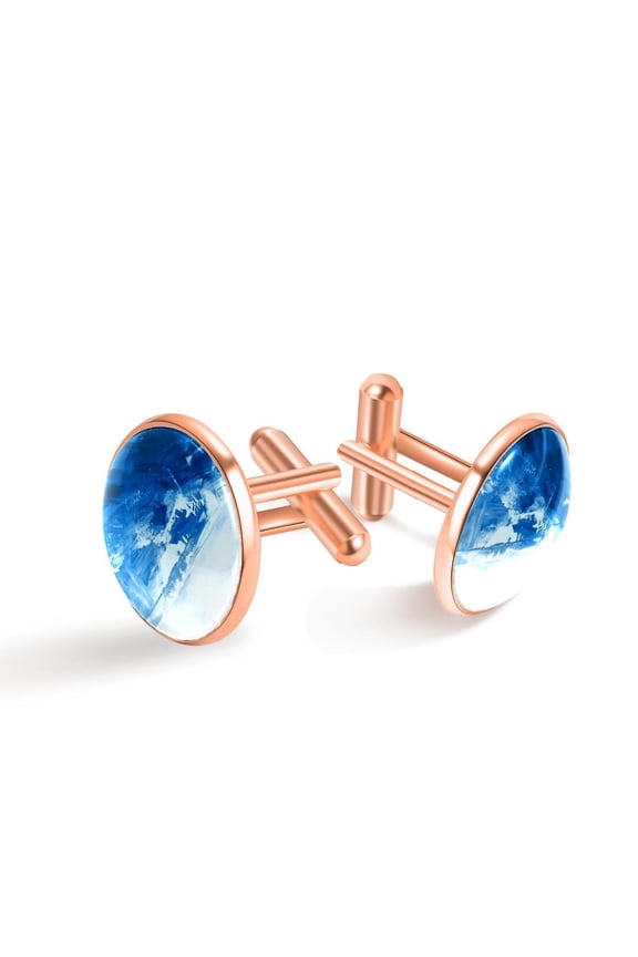 Cufflinks for Men, Classic Wedding Business Shirt Cuff Links Personalized Gifts Father Grandfather Dad Husband Boyfriend Tie Clip, Round - Rose Gold - Unique Marble Texture