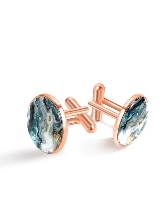 Cufflinks for Men, Classic Wedding Business Shirt Cuff Links Personalized Gifts Father Grandfather Dad Husband Boyfriend Tie Clip, Round - Rose Gold - Unique Marble Texture