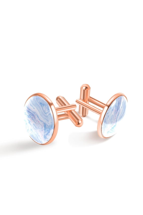 Cufflinks for Men, Classic Wedding Business Shirt Cuff Links Personalized Gifts Father Grandfather Dad Husband Boyfriend Tie Clip, Round - Rose Gold - Unique Marble Texture