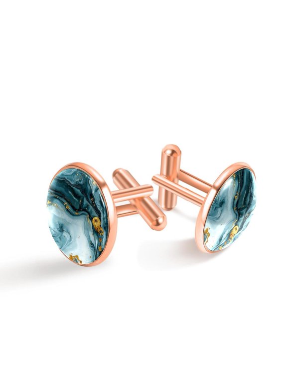 Cufflinks for Men, Classic Wedding Business Shirt Cuff Links Personalized Gifts Father Grandfather Dad Husband Boyfriend Tie Clip, Round - Rose Gold - Unique Marble Texture