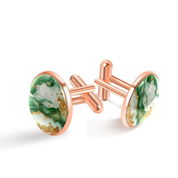 HemaKayy Cufflinks for Men, Classic Wedding Business Shirt Cuff Links Personalized Gifts Father Grandfather Dad Husband Boyfriend Tie Clip, Round - Rose Gold - Unique Marble Texture