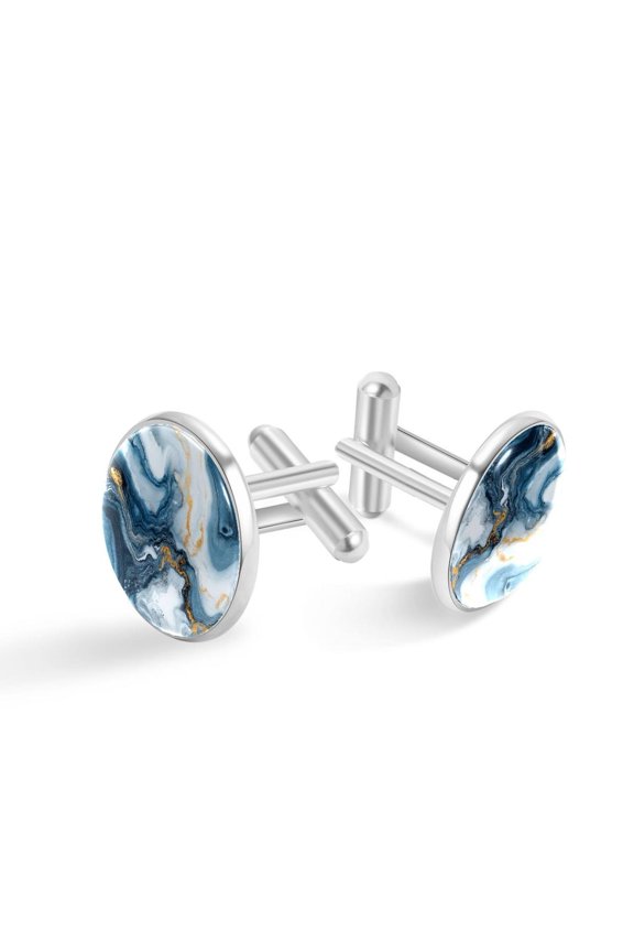 Cufflinks for Men, Classic Wedding Business Shirt Cuff Links Personalized Gifts Father Grandfather Dad Husband Boyfriend Tie Clip, Round - Sliver - Unique Marble Texture