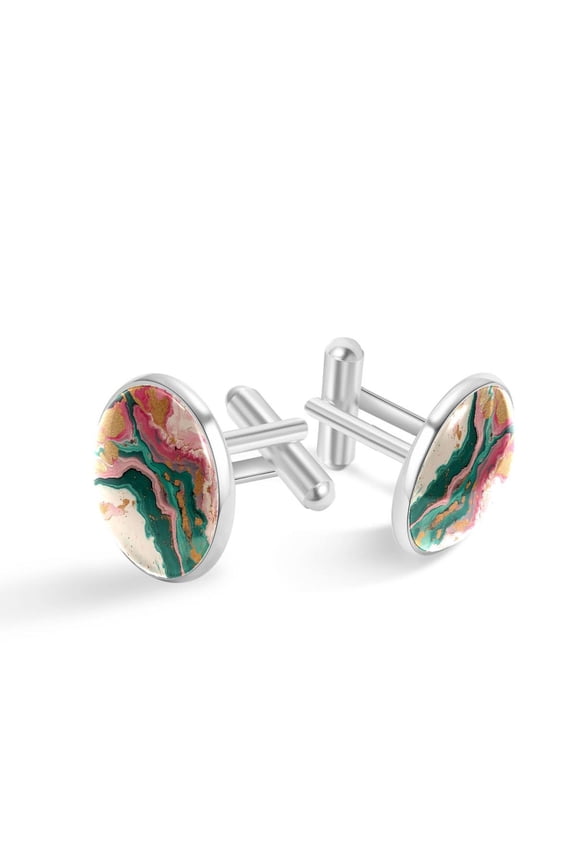 Cufflinks for Men, Classic Wedding Business Shirt Cuff Links Personalized Gifts Father Grandfather Dad Husband Boyfriend Tie Clip, Round - Sliver - Unique Marble Texture