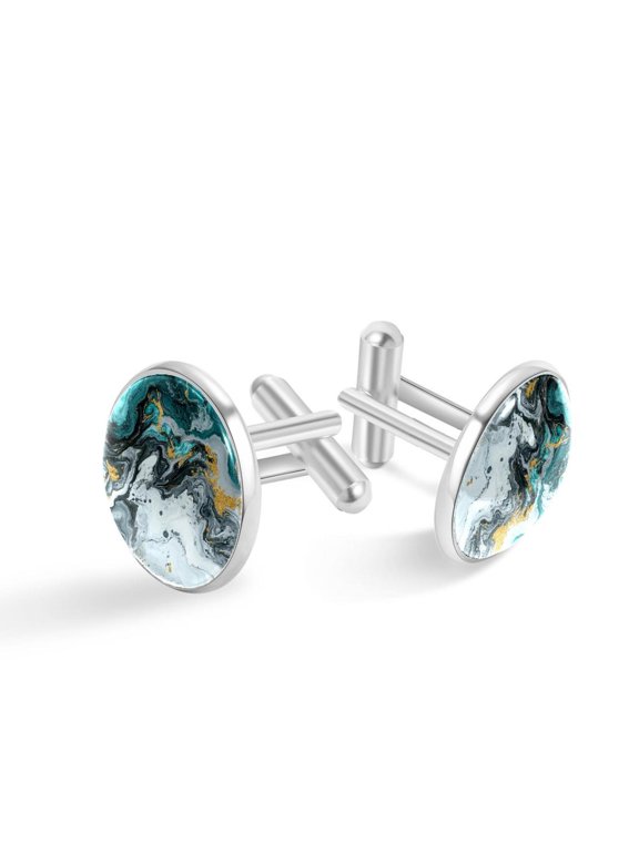 Cufflinks for Men, Classic Wedding Business Shirt Cuff Links Personalized Gifts Father Grandfather Dad Husband Boyfriend Tie Clip, Round - Sliver - Unique Marble Texture