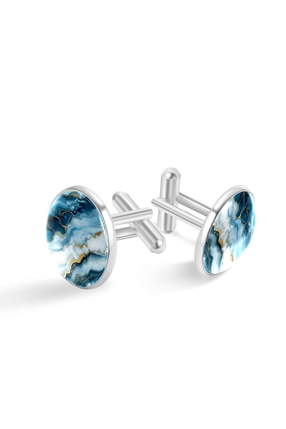 Cufflinks for Men, Classic Wedding Business Shirt Cuff Links Personalized Gifts Father Grandfather Dad Husband Boyfriend Tie Clip, Round - Sliver - Unique Marble Texture