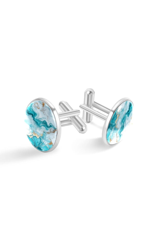 Cufflinks for Men, Classic Wedding Business Shirt Cuff Links Personalized Gifts Father Grandfather Dad Husband Boyfriend Tie Clip, Round - Sliver - Unique Marble Texture