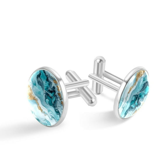 HemaKayy Cufflinks for Men, Classic Wedding Business Shirt Cuff Links Personalized Gifts Father Grandfather Dad Husband Boyfriend Tie Clip, Round - Sliver - Unique Marble Texture