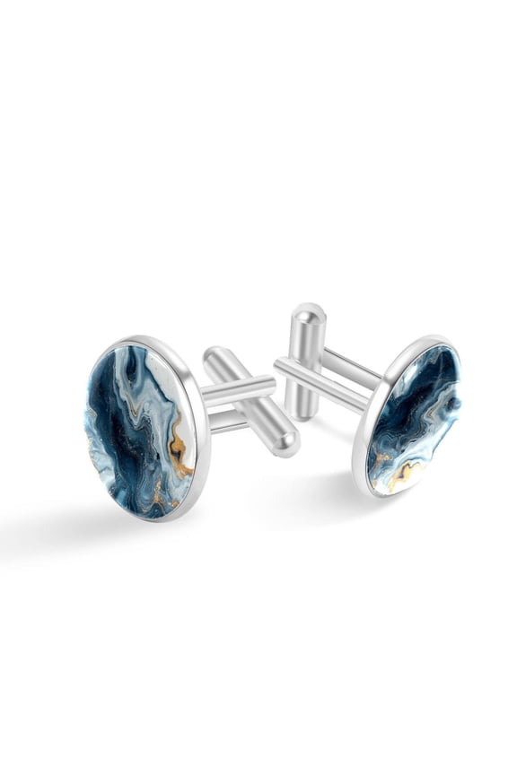 Cufflinks for Men, Classic Wedding Business Shirt Cuff Links Personalized Gifts Father Grandfather Dad Husband Boyfriend Tie Clip, Round - Sliver - Unique Marble Texture