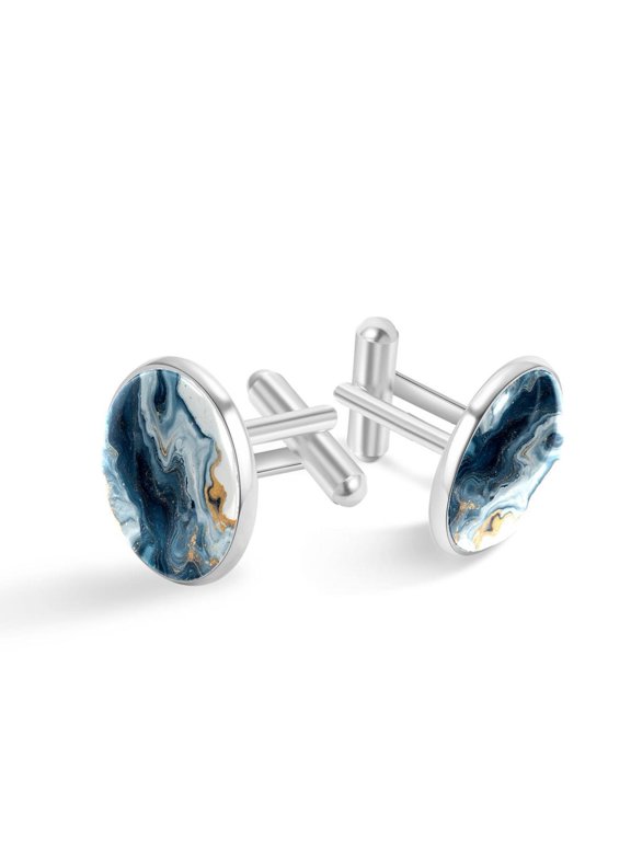 Cufflinks for Men, Classic Wedding Business Shirt Cuff Links Personalized Gifts Father Grandfather Dad Husband Boyfriend Tie Clip, Round - Sliver - Unique Marble Texture