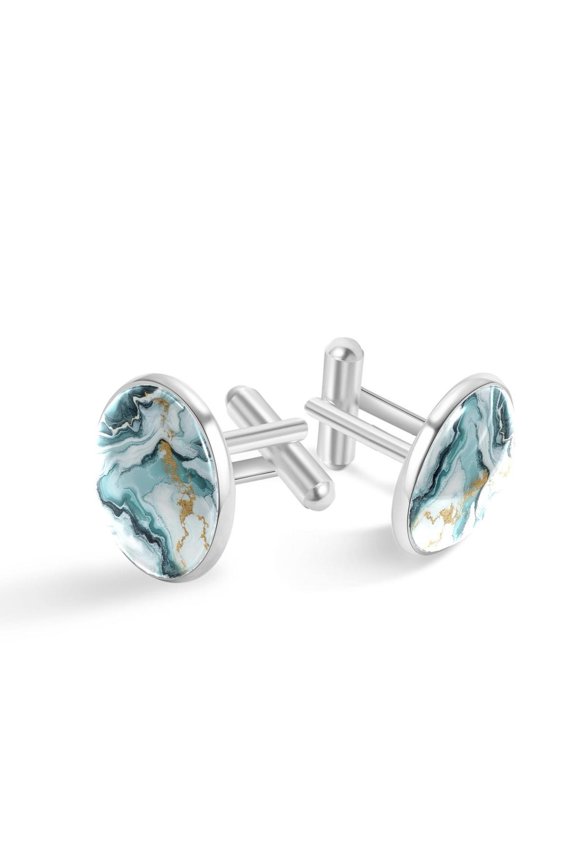 Cufflinks for Men, Classic Wedding Business Shirt Cuff Links Personalized Gifts Father Grandfather Dad Husband Boyfriend Tie Clip, Round - Sliver - Unique Marble Texture