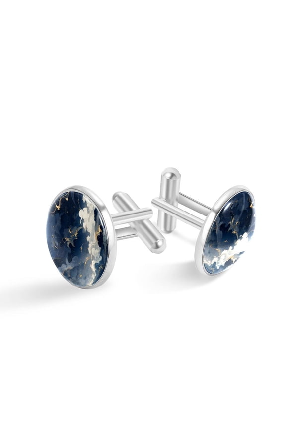 Cufflinks for Men, Classic Wedding Business Shirt Cuff Links Personalized Gifts Father Grandfather Dad Husband Boyfriend Tie Clip, Round - Sliver - Unique Marble Texture