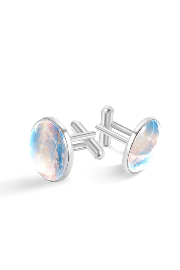 Cufflinks for Men, Classic Wedding Business Shirt Cuff Links Personalized Gifts Father Grandfather Dad Husband Boyfriend Tie Clip, Round - Sliver - Unique Marble Texture