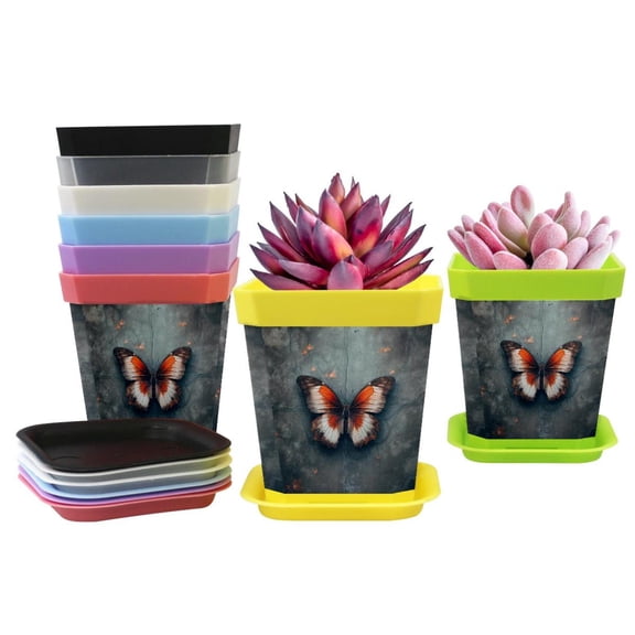 HemaKayy Decorative Planter Pot Set - Perfect for Small Plants - Colorful Design With Drainage Hole - Ideal for Home and Garden Decor - Set of 8 - Unique Marble Texture