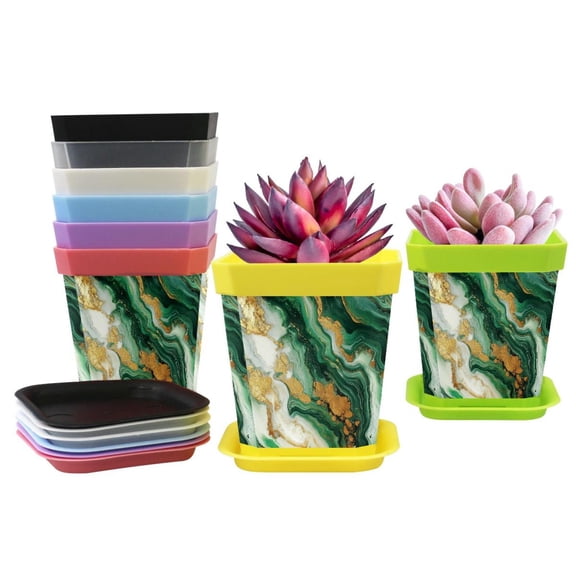HemaKayy Decorative Planter Pot Set - Perfect for Small Plants - Colorful Design With Drainage Hole - Ideal for Home and Garden Decor - Set of 8 - Unique Marble Texture