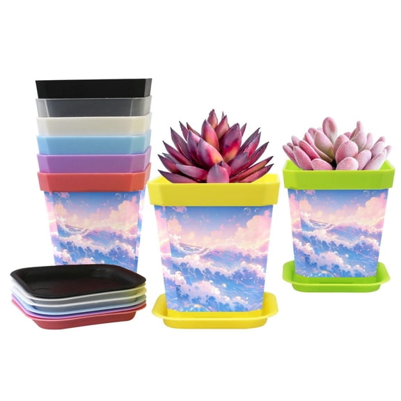 HemaKayy Decorative Planter Pot Set - Perfect for Small Plants - Colorful Design With Drainage Hole - Ideal for Home and Garden Decor - Set of 8 - Unique Marble Texture