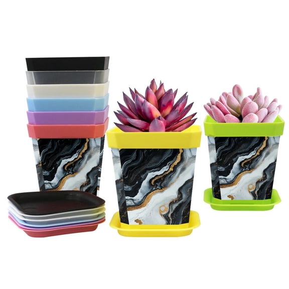 HemaKayy Decorative Planter Pot Set - Perfect for Small Plants - Colorful Design With Drainage Hole - Ideal for Home and Garden Decor - Set of 8 - Unique Marble Texture