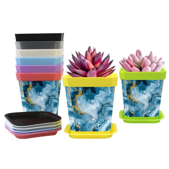 HemaKayy Decorative Planter Pot Set - Perfect for Small Plants - Colorful Design With Drainage Hole - Ideal for Home and Garden Decor - Set of 8 - Unique Marble Texture