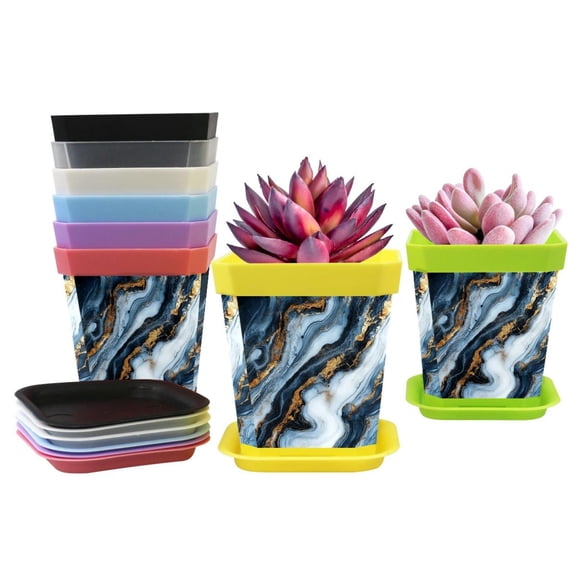 HemaKayy Decorative Planter Pot Set - Perfect for Small Plants - Colorful Design With Drainage Hole - Ideal for Home and Garden Decor - Set of 8 - Unique Marble Texture