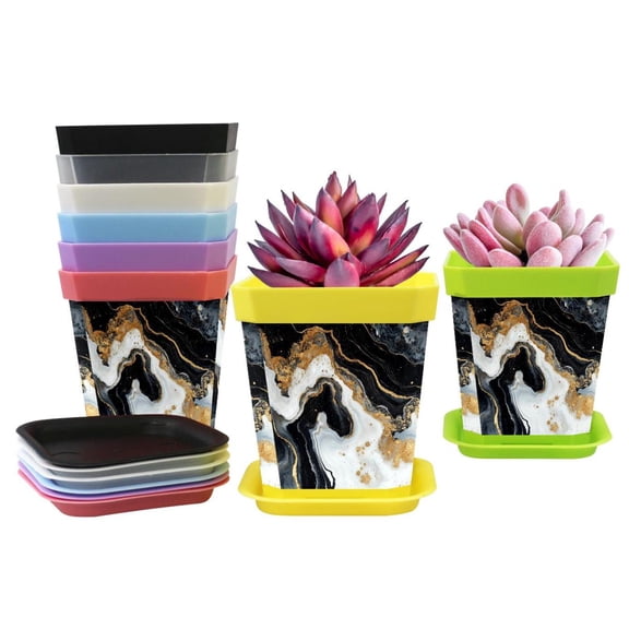 HemaKayy Decorative Planter Pot Set - Perfect for Small Plants - Colorful Design With Drainage Hole - Ideal for Home and Garden Decor - Set of 8 - Unique Marble Texture