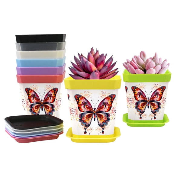 HemaKayy Decorative Planter Pot Set - Perfect for Small Plants - Colorful Design With Drainage Hole - Ideal for Home, Garden, Indoor and Outdoor Decor - Set of 8 - Bohemia Colorful Butterfly