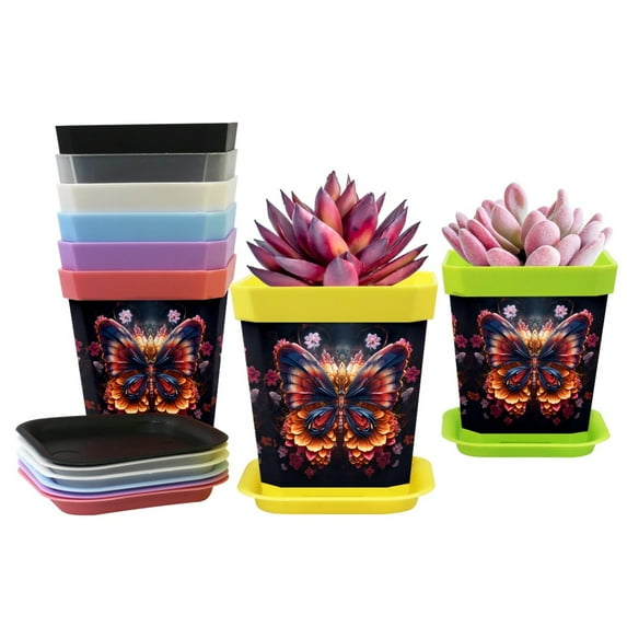 HemaKayy Decorative Planter Pot Set - Perfect for Small Plants - Colorful Design With Drainage Hole - Ideal for Home, Garden, Indoor and Outdoor Decor - Set of 8 - Petal Blue Butterfly