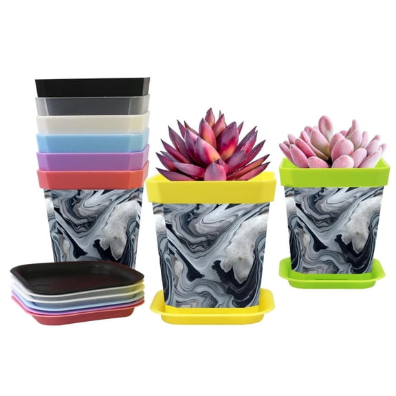 HemaKayy Decorative Planter Pot Set - Perfect for Small Plants - Colorful Design With Drainage Hole - Ideal for Home and Garden Decor - Set of 8 - Unique Marble Texture
