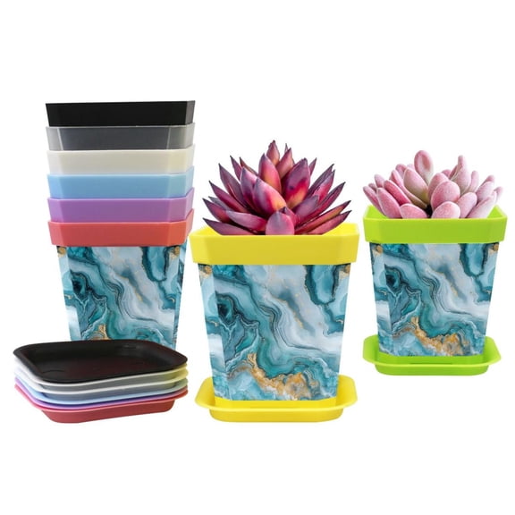 HemaKayy Decorative Planter Pot Set - Perfect for Small Plants - Colorful Design With Drainage Hole - Ideal for Home and Garden Decor - Set of 8 - Unique Marble Texture