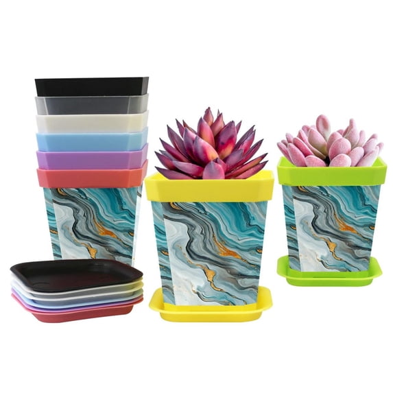HemaKayy Decorative Planter Pot Set - Perfect for Small Plants - Colorful Design With Drainage Hole - Ideal for Home and Garden Decor - Set of 8 - Unique Marble Texture