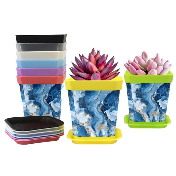 HemaKayy Decorative Planter Pot Set - Perfect for Small Plants - Colorful Design With Drainage Hole - Ideal for Home and Garden Decor - Set of 8 - Unique Marble Texture