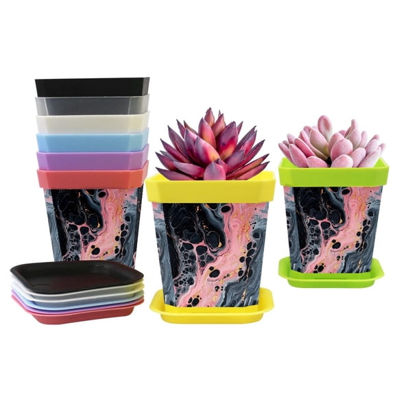 HemaKayy Decorative Planter Pot Set - Perfect for Small Plants - Colorful Design With Drainage Hole - Ideal for Home and Garden Decor - Set of 8 - Unique Marble Texture