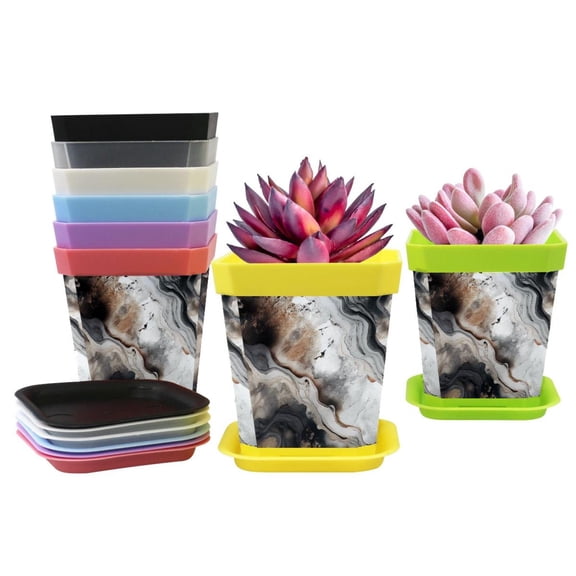 HemaKayy Decorative Planter Pot Set - Perfect for Small Plants - Colorful Design With Drainage Hole - Ideal for Home and Garden Decor - Set of 8 - Unique Marble Texture