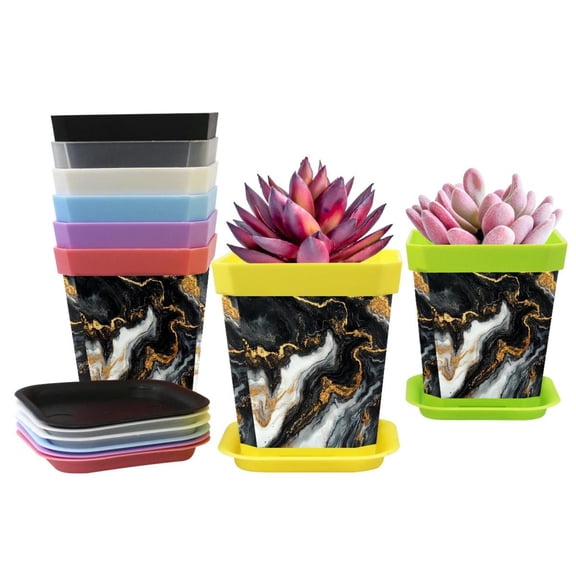 HemaKayy Decorative Planter Pot Set - Perfect for Small Plants - Colorful Design With Drainage Hole - Ideal for Home and Garden Decor - Set of 8 - Unique Marble Texture