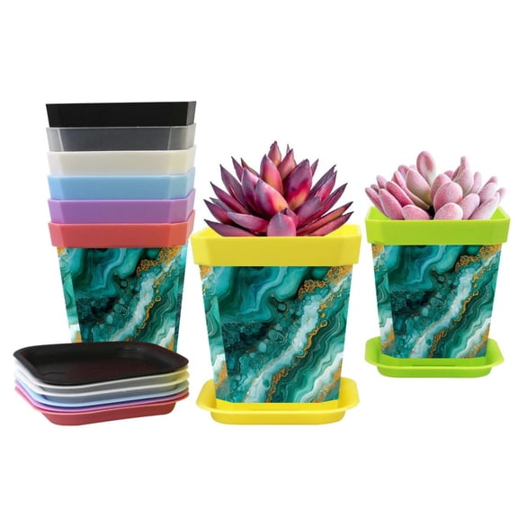 HemaKayy Decorative Planter Pot Set - Perfect for Small Plants - Colorful Design With Drainage Hole - Ideal for Home and Garden Decor - Set of 8 - Unique Marble Texture