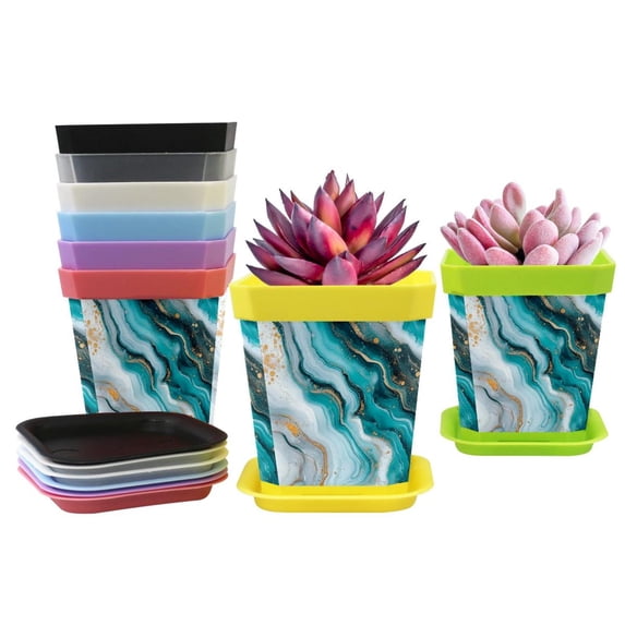 HemaKayy Decorative Planter Pot Set - Perfect for Small Plants - Colorful Design With Drainage Hole - Ideal for Home and Garden Decor - Set of 8 - Unique Marble Texture