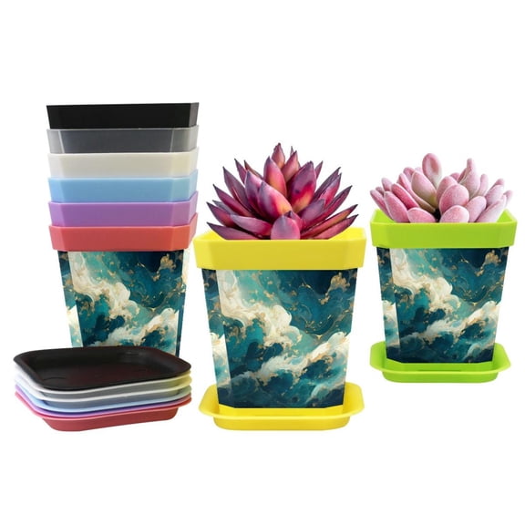 HemaKayy Decorative Planter Pot Set - Perfect for Small Plants - Colorful Design With Drainage Hole - Ideal for Home and Garden Decor - Set of 8 - Unique Marble Texture