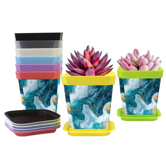 HemaKayy Decorative Planter Pot Set - Perfect for Small Plants - Colorful Design With Drainage Hole - Ideal for Home and Garden Decor - Set of 8 - Unique Marble Texture
