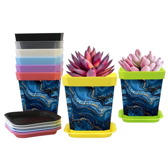 HemaKayy Decorative Planter Pot Set - Perfect for Small Plants - Colorful Design With Drainage Hole - Ideal for Home and Garden Decor - Set of 8 - Unique Marble Texture