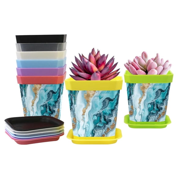 HemaKayy Decorative Planter Pot Set - Perfect for Small Plants - Colorful Design With Drainage Hole - Ideal for Home and Garden Decor - Set of 8 - Unique Marble Texture