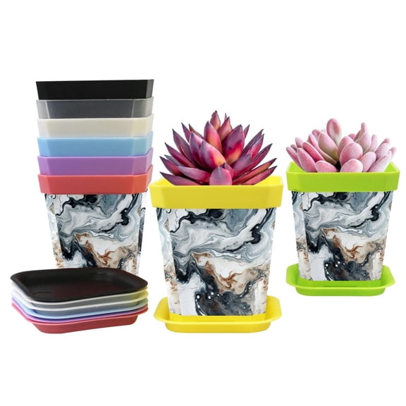 HemaKayy Decorative Planter Pot Set - Perfect for Small Plants - Colorful Design With Drainage Hole - Ideal for Home and Garden Decor - Set of 8 - Unique Marble Texture