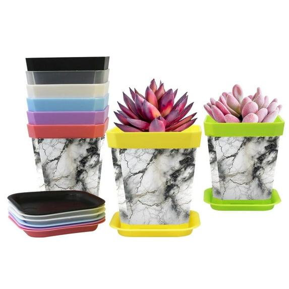 HemaKayy Decorative Planter Pot Set - Perfect for Small Plants - Colorful Design With Drainage Hole - Ideal for Home and Garden Decor - Set of 8 - Unique Marble Texture